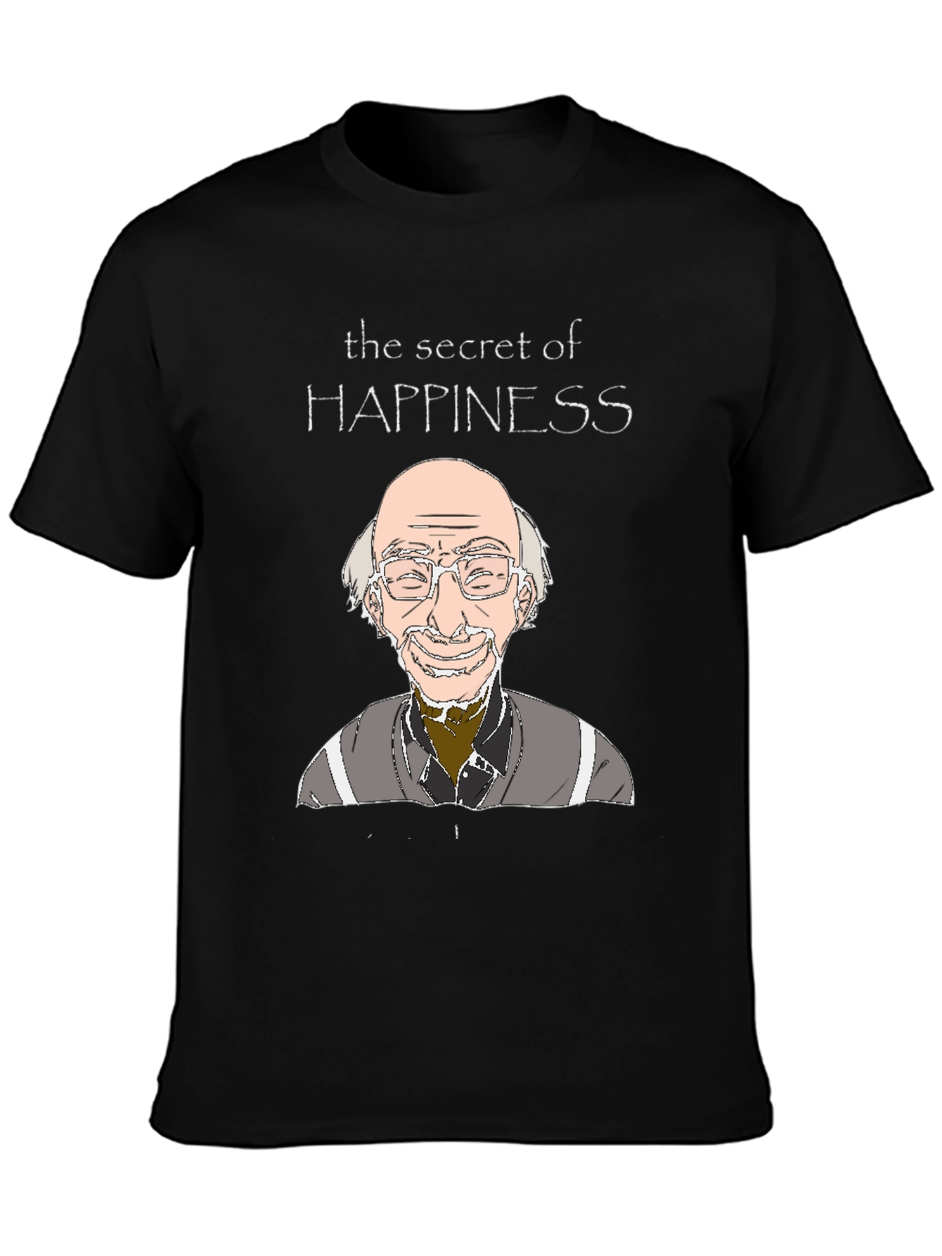 Black Secret of Happiness Cartoon Graphic Tee view 3