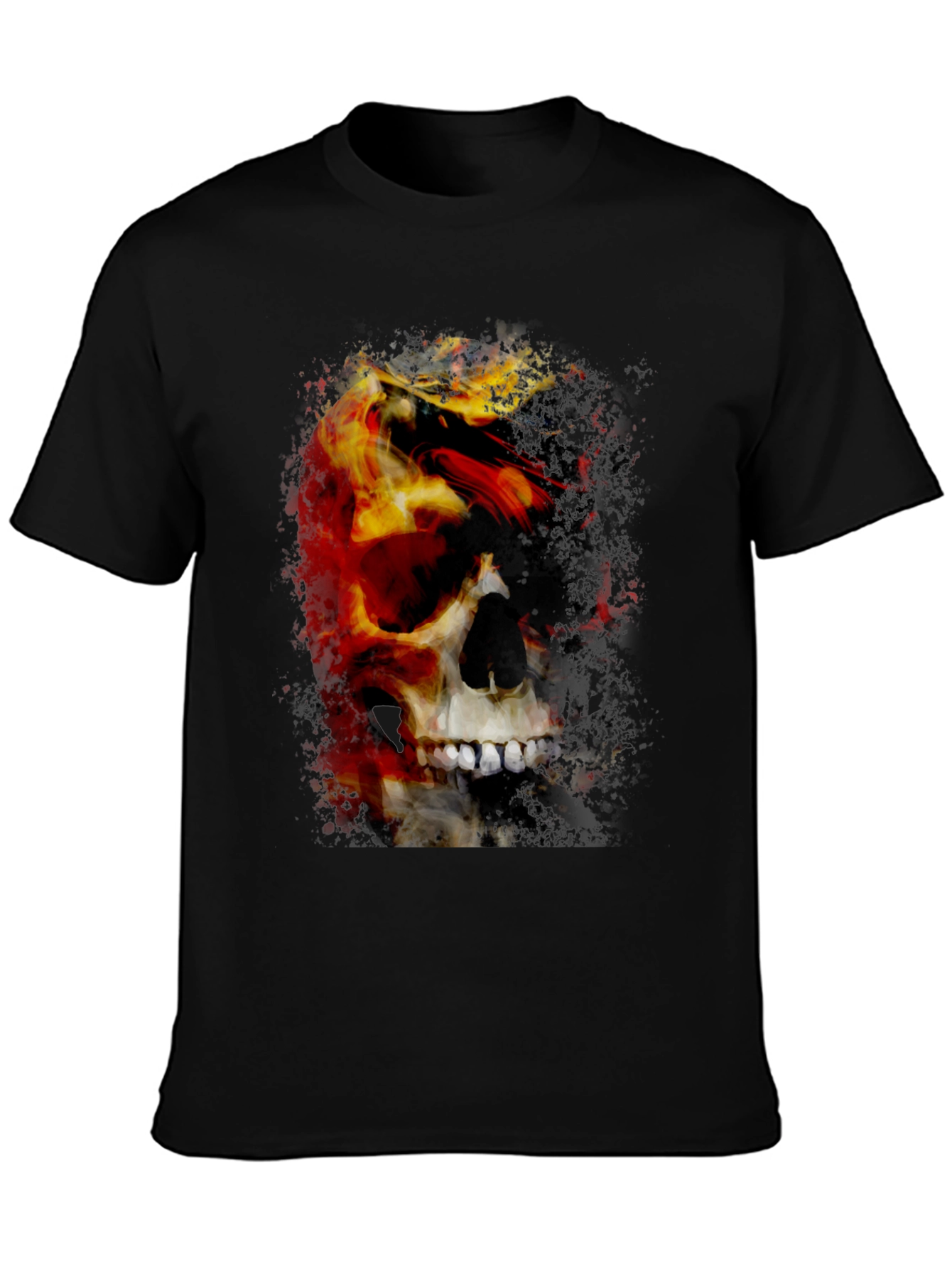 Black Skull & Fire Graphic T-Shirt - Men's Black Tee view 3