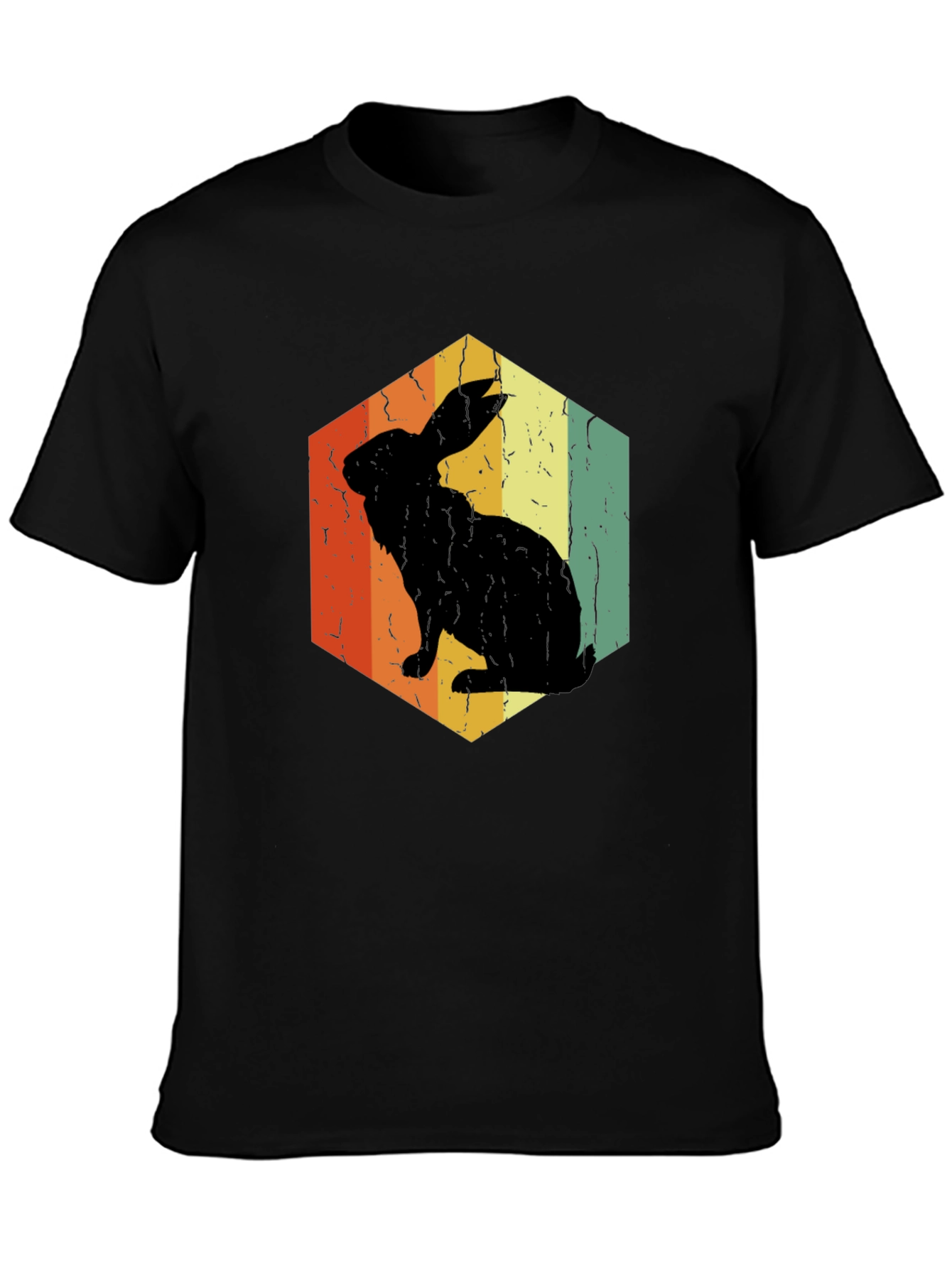 Black Retro Rabbit Hexagon Graphic T-Shirt view 3