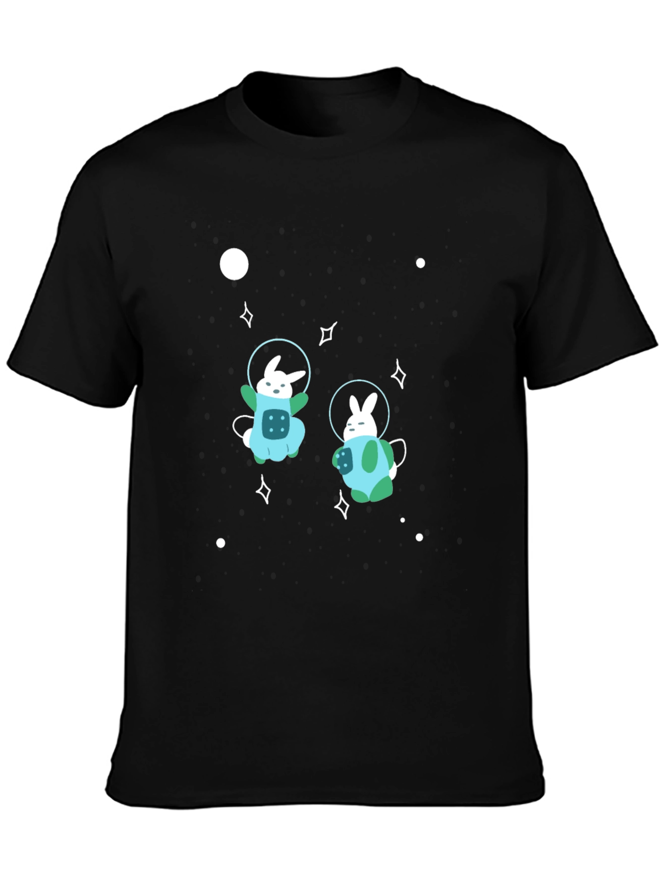 Black Space Bunny Graphic T-Shirt - Black Cotton Blend view 3