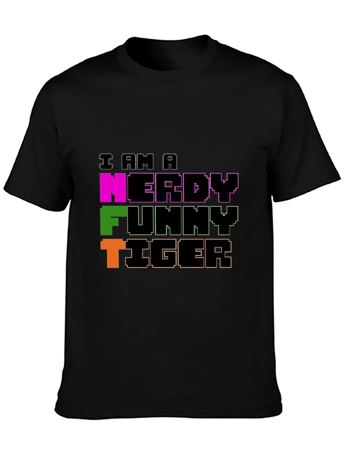 Black Nerdy Funny Tiger Graphic Tee - Black Crew Neck view 3