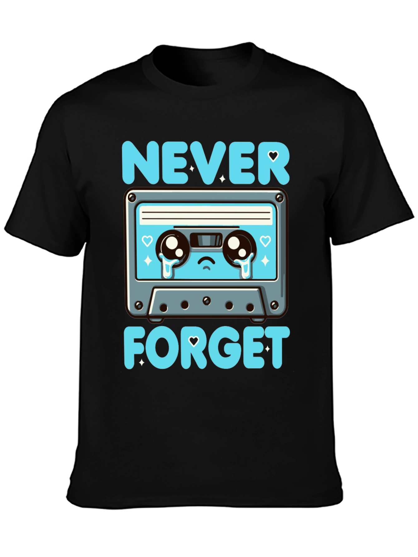 Black Retro Cassette Tape Never Forget T-Shirt view 3