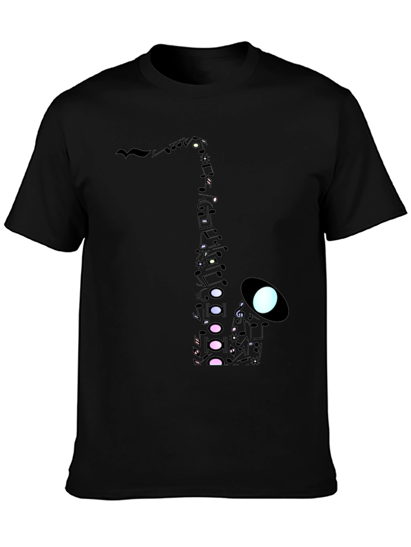 Black Saxophone Music Note Graphic Tee - Black Cotton Casual view 3