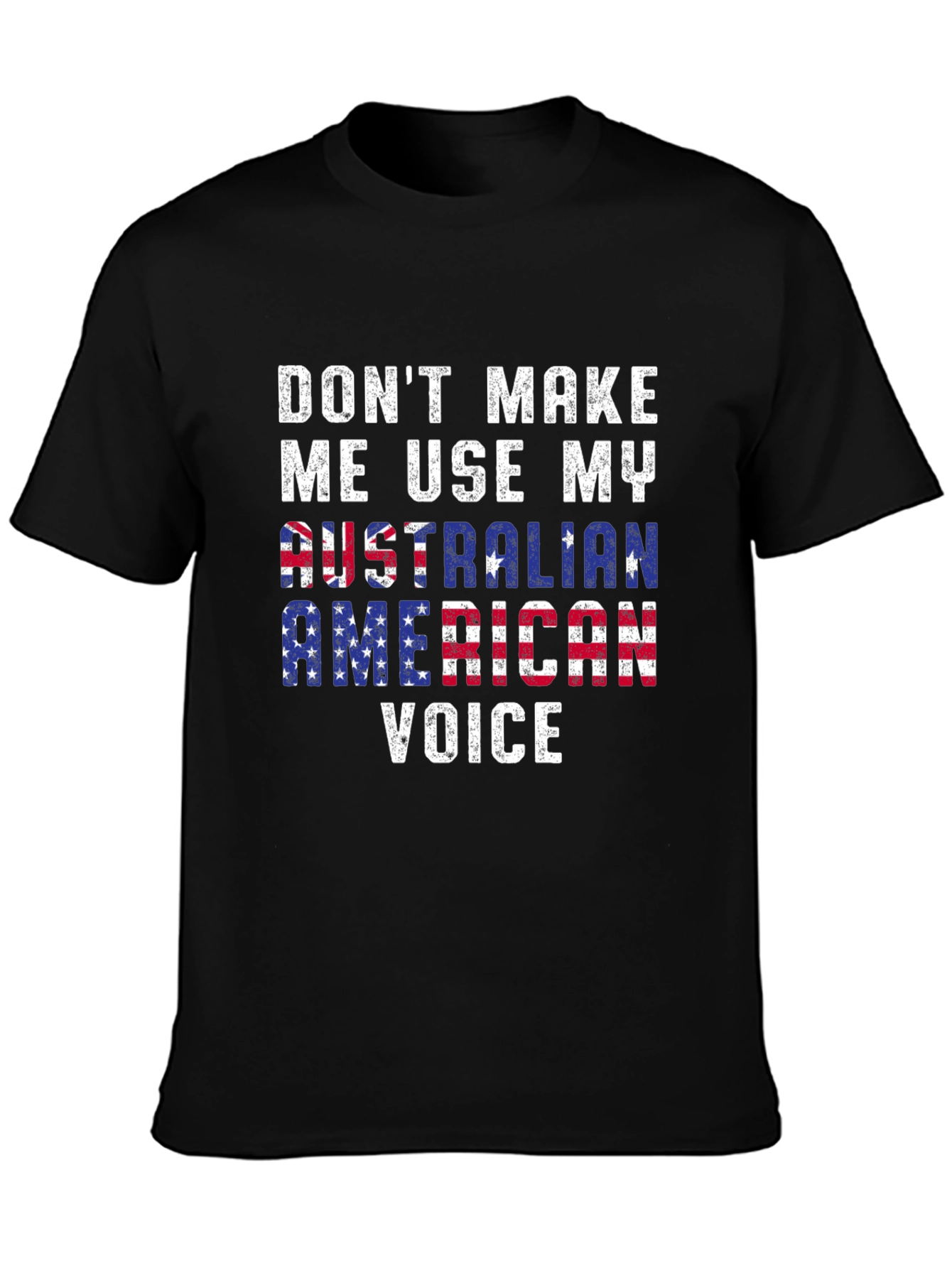 Black Funny Australian American Voice T-Shirt view 3