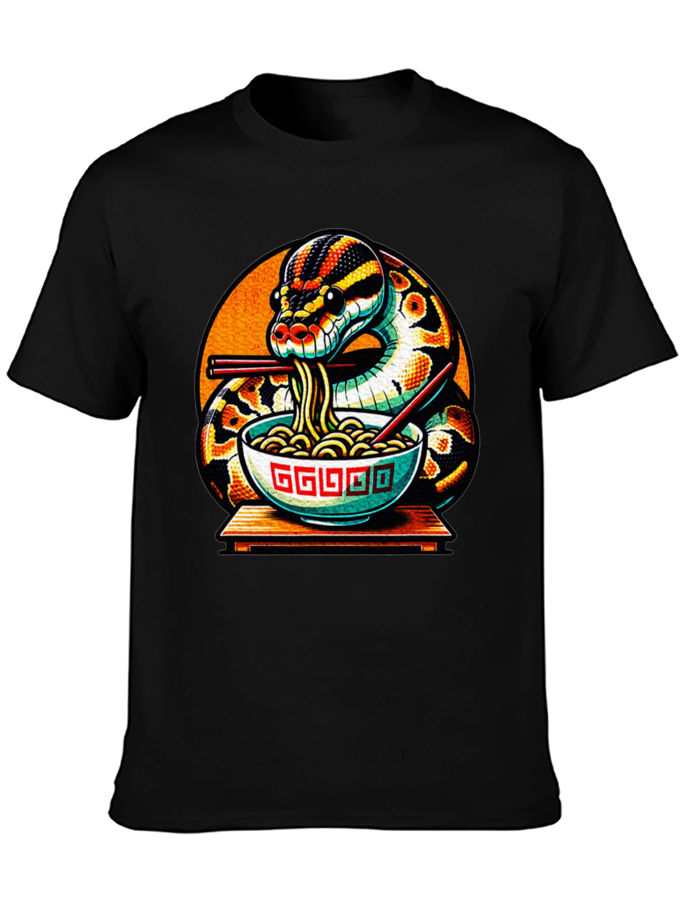 Black Snake Eating Ramen Noodles Graphic T-Shirt view 3