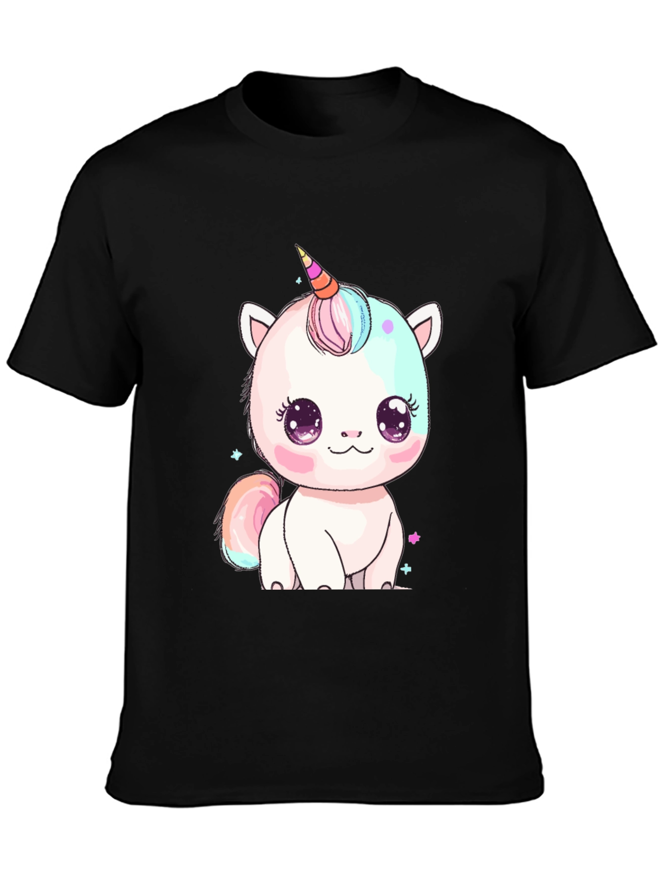 Black Cute Kawaii Unicorn Graphic Tee - Black view 3