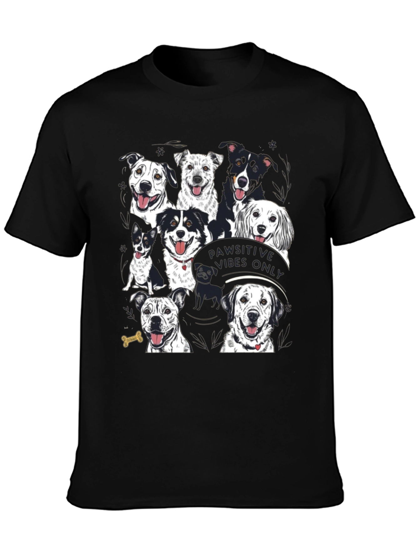 Black Pawsitive Vibes Only Dog Graphic T-Shirt view 3