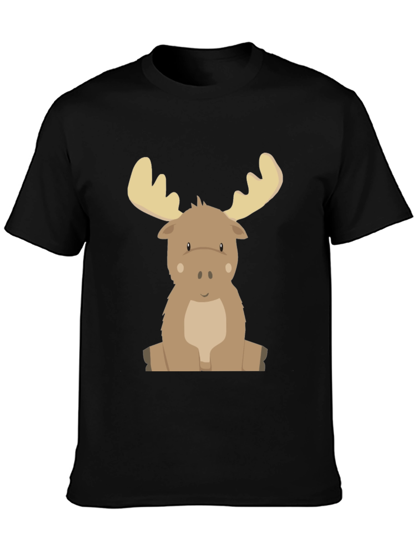 Black Cute Cartoon Moose Graphic Tee - Black view 3