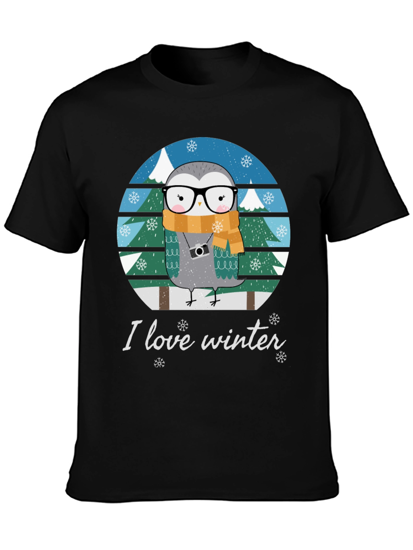 Black I Love Winter Owl T-Shirt view 3