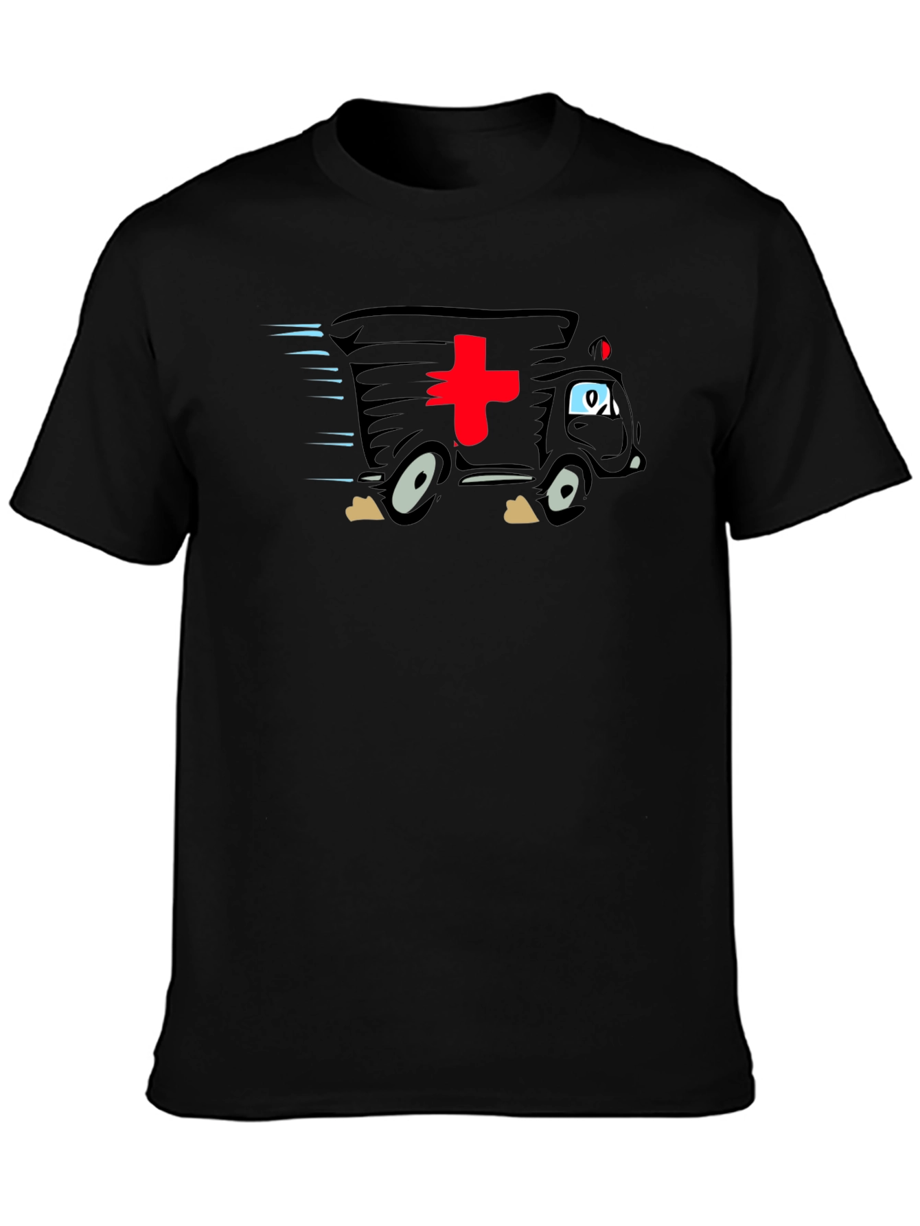 Black Funny Cartoon Ambulance T-Shirt - Medical Humor Tee view 3