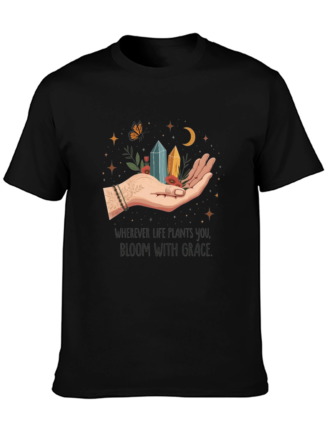 Black Bloom With Grace T-Shirt - Unisex Soft Cotton Tee view 3