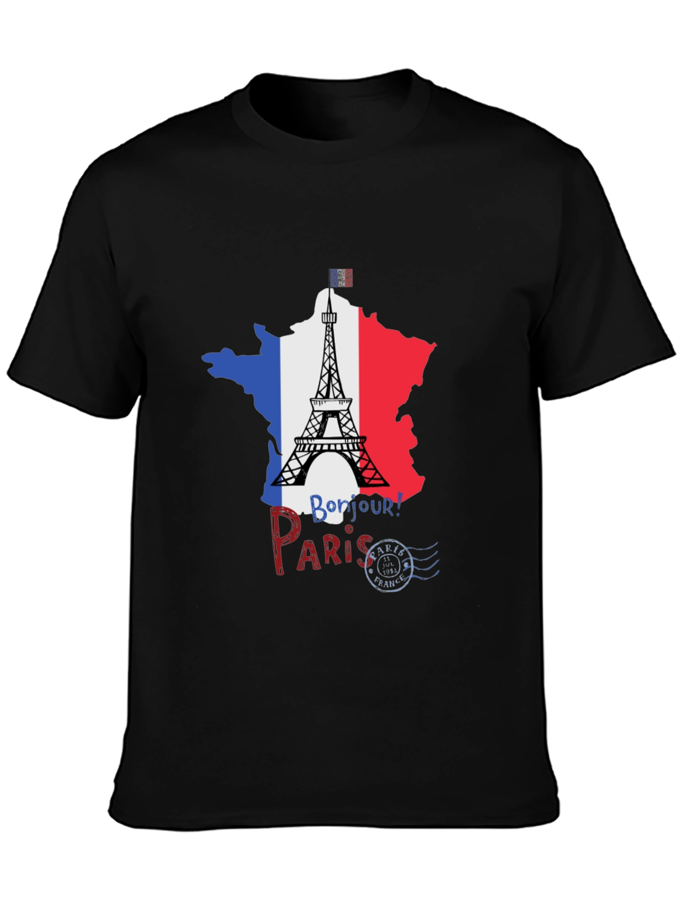 Paris France Eiffel Tower Black T-Shirt - 3