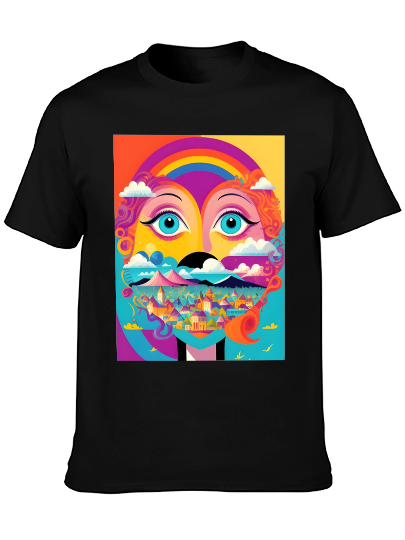 Black Vibrant Psychedelic Face Graphic T-Shirt view 3