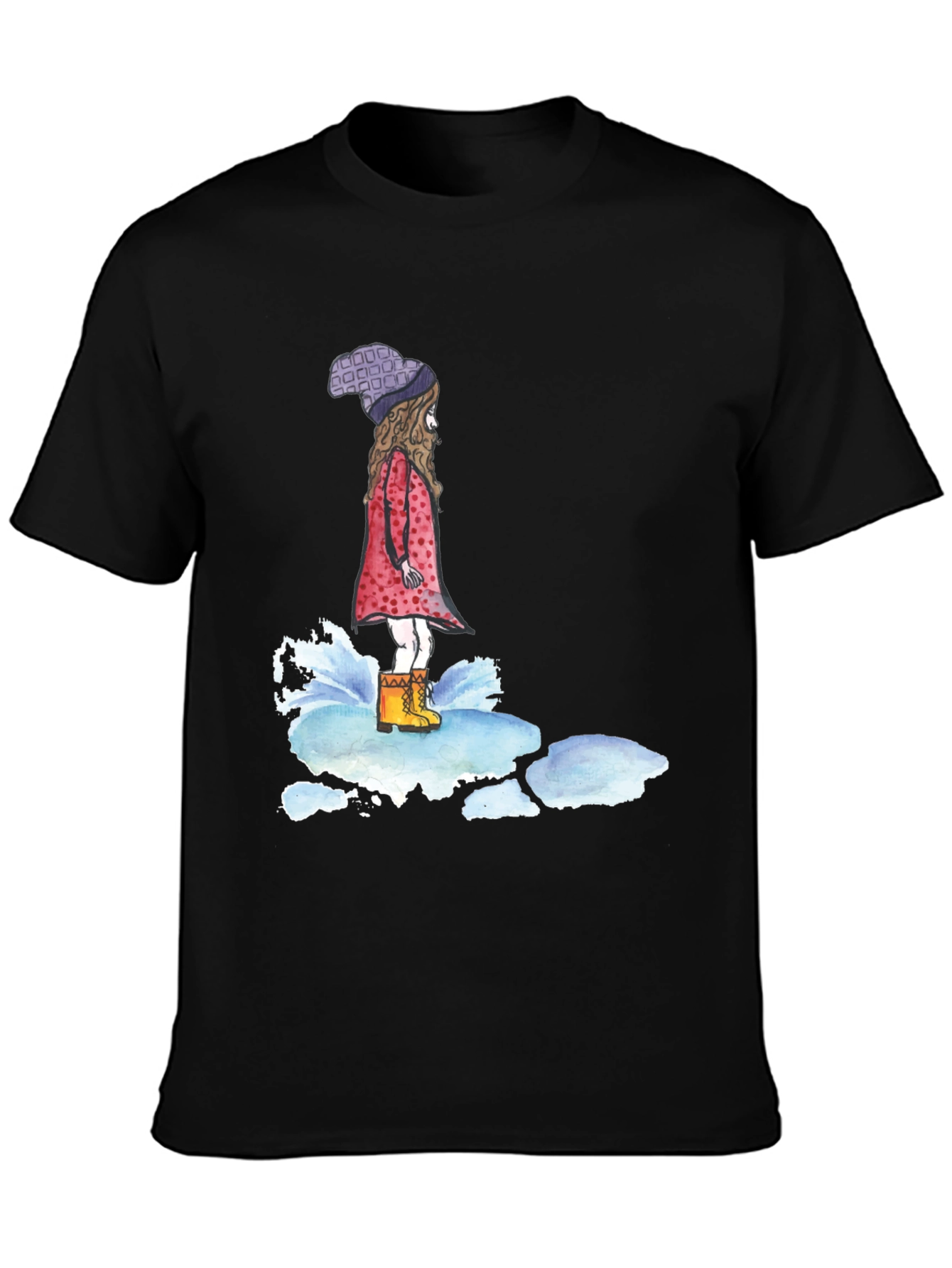 Black Whimsical Girl Black T-Shirt view 3