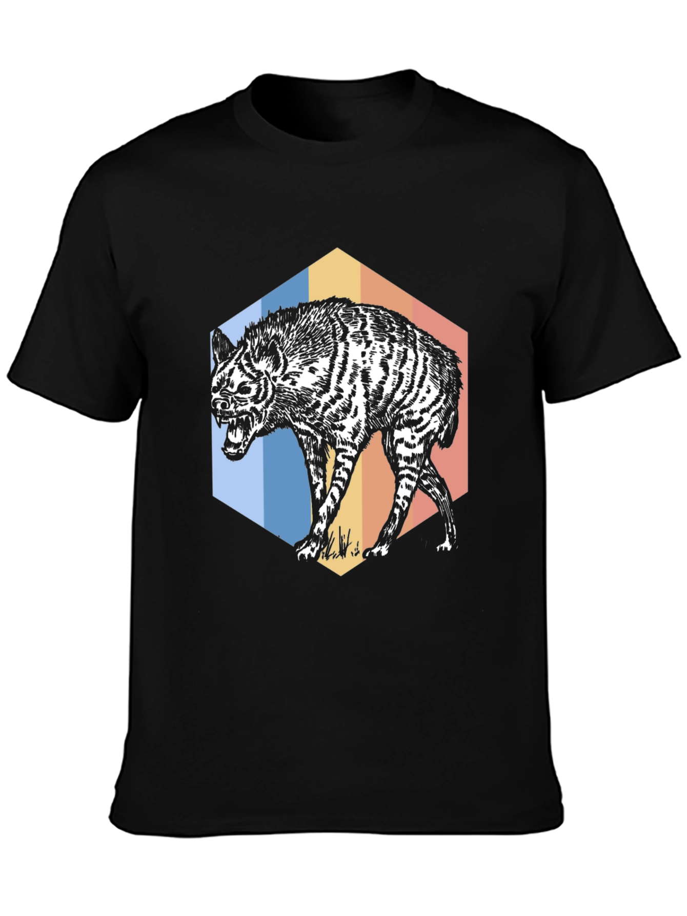 Black Hyena Hex T-Shirt - Retro Animal Graphic Tee view 3