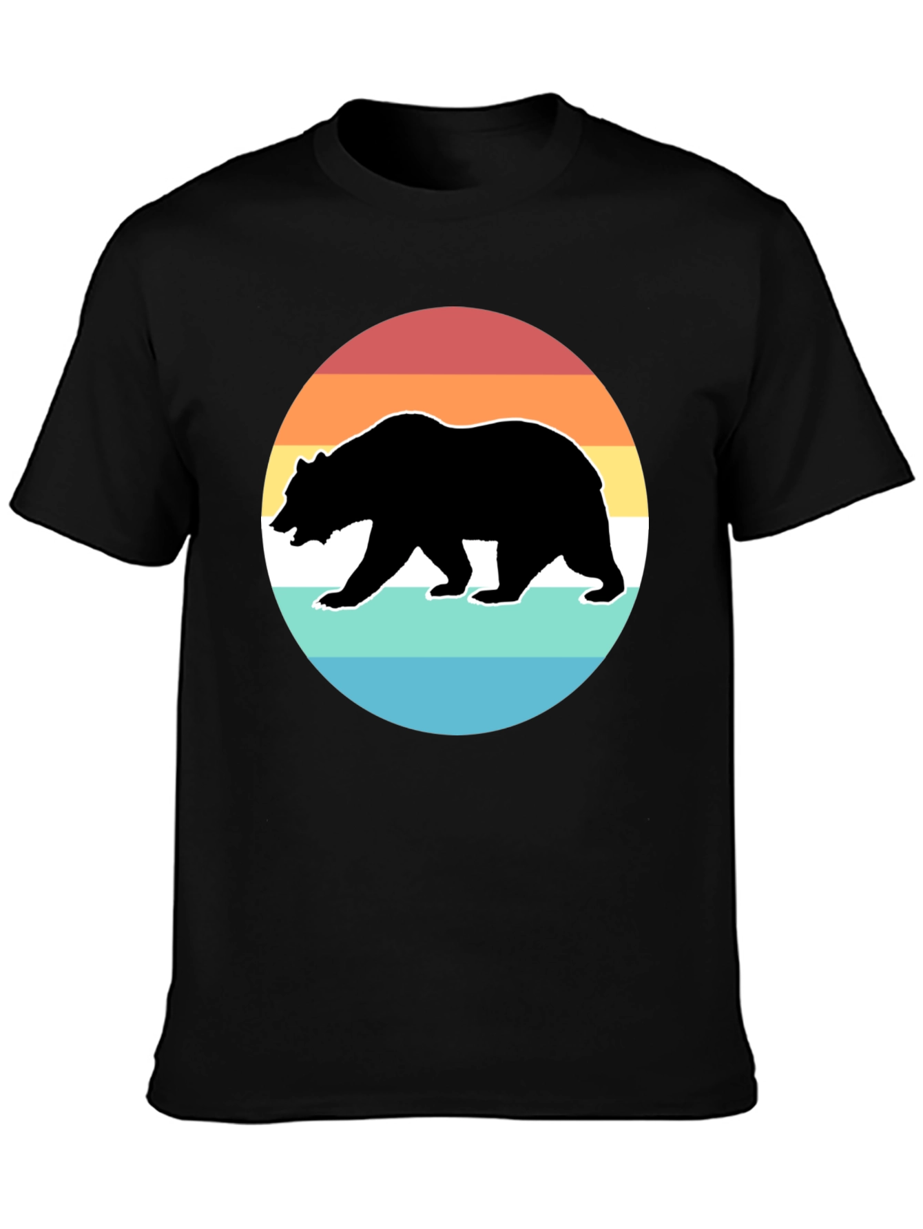 Black Retro Bear Sunset Graphic T-Shirt - Black view 3