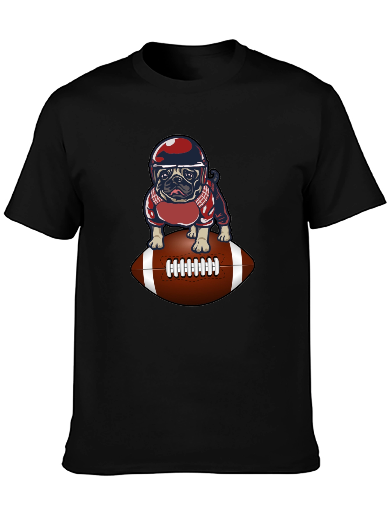 Black Pug Football T-Shirt - Novelty Dog Tee view 3