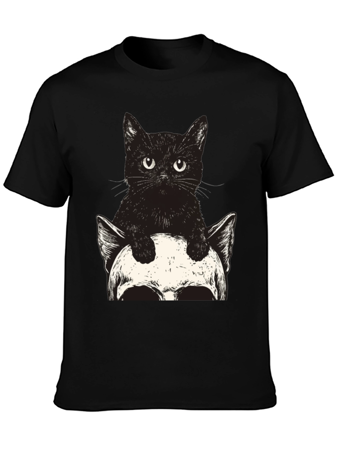 Black Cat & Skull Graphic Tee - Unique Print view 3