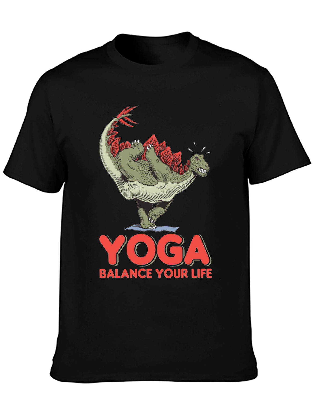 Black Yoga Dinosaur T-Shirt: Balance Your Life Tee view 3