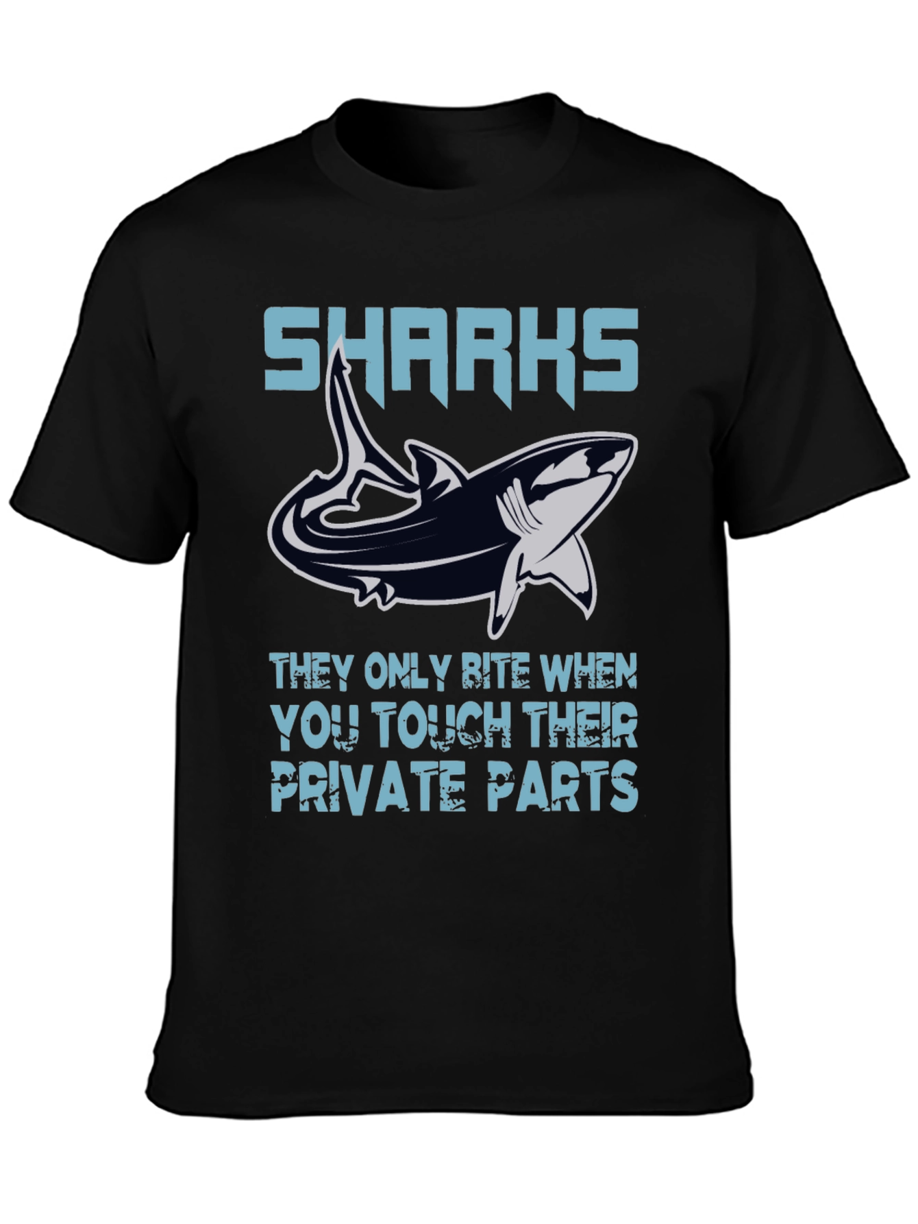 Black Shark Bite Humor Graphic Tee - Black Cotton T-Shirt view 3