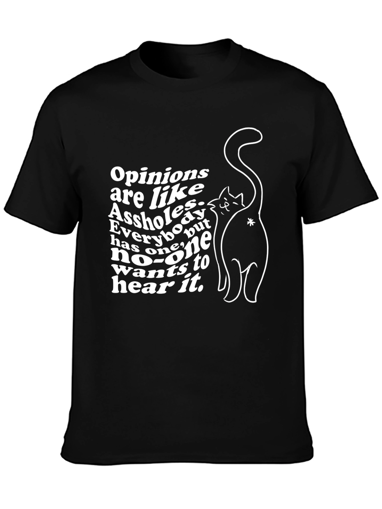 Black Funny Opinion Cat Graphic Tee - Black view 3