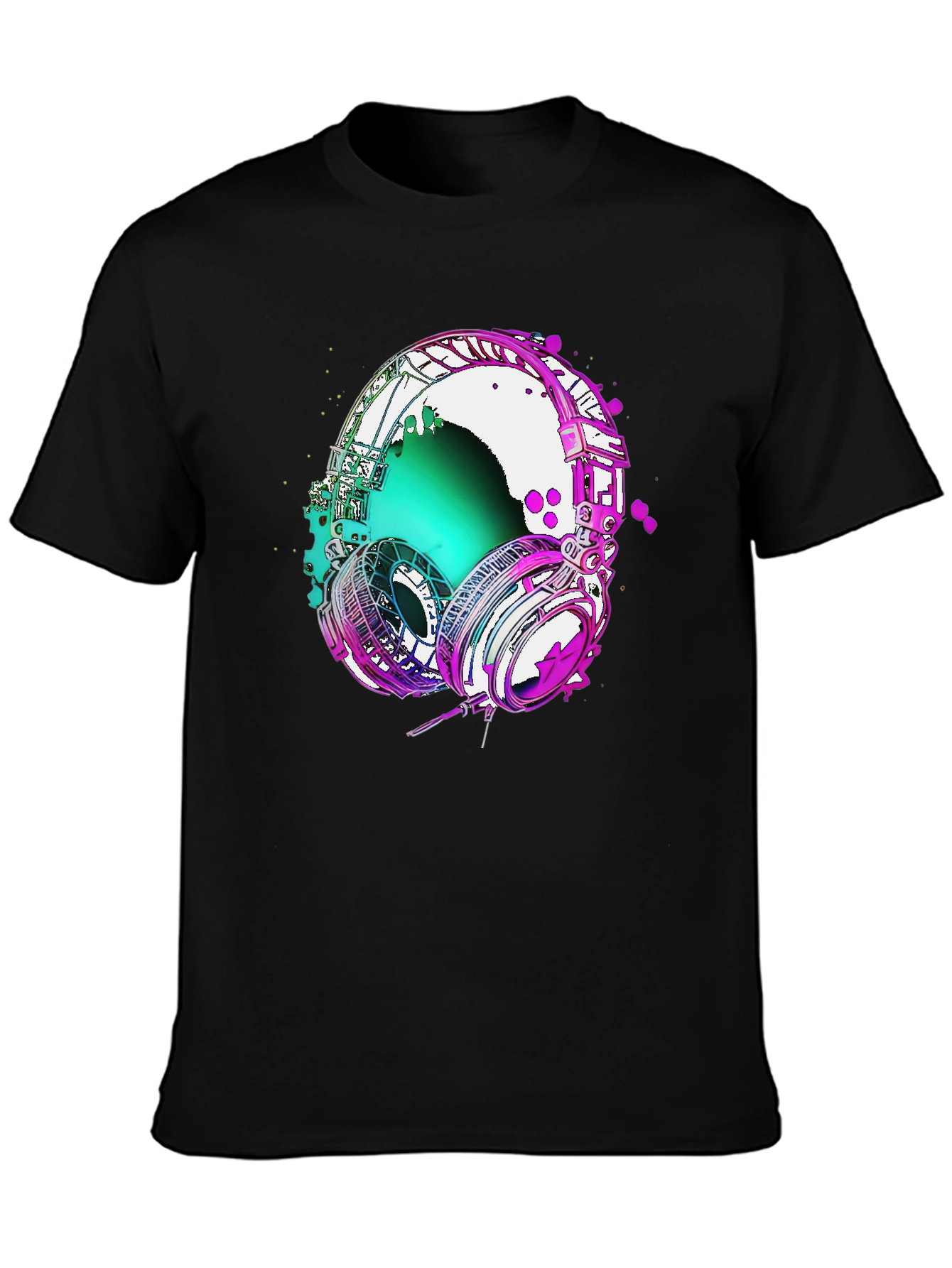 Black Vivid Headphones Graphic Tee - Music Lover's T-Shirt view 3