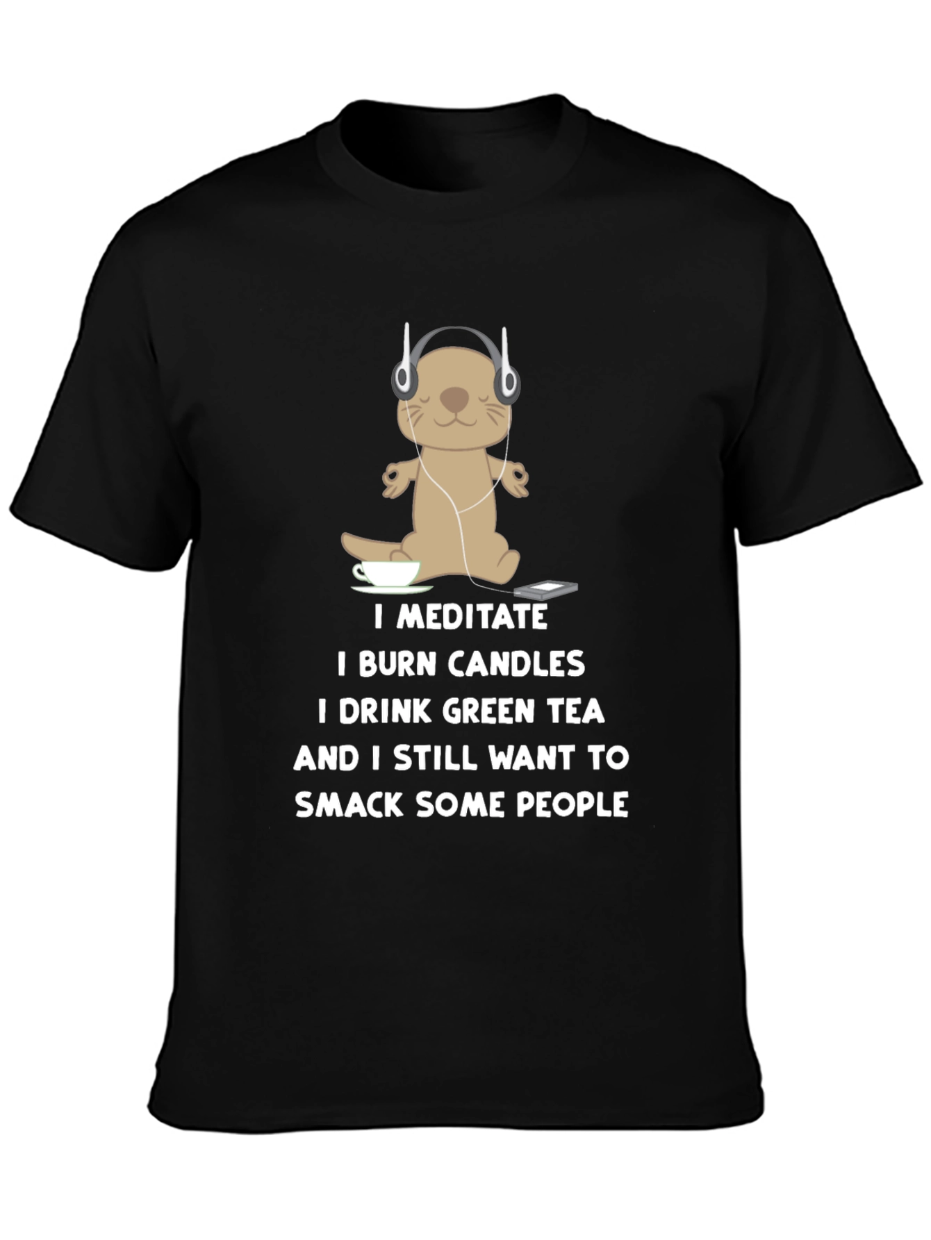Black Meditate Otter T-Shirt: Funny Yoga Tee view 3