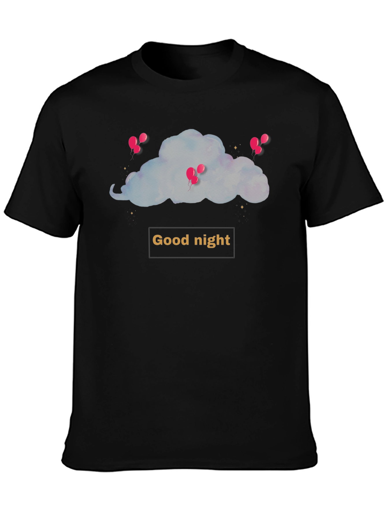 Black Good Night Cloud and Balloons Black T-shirt view 3