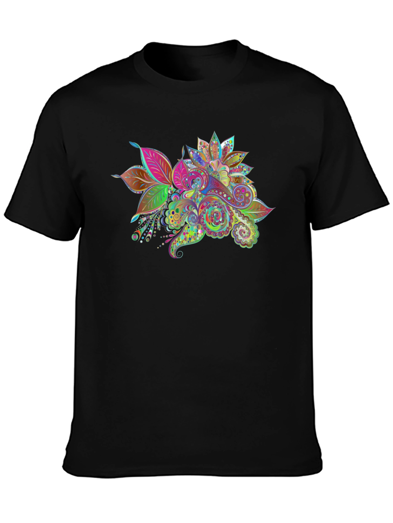 Black Floral Paisley Print Black T-Shirt view 3