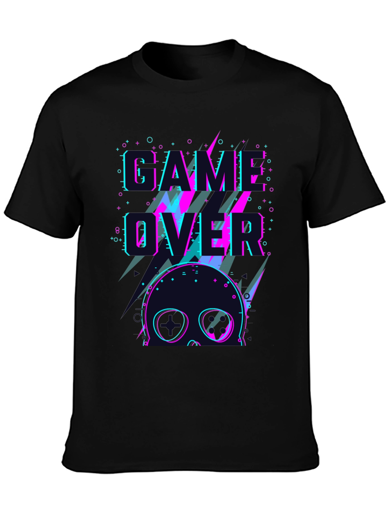Black Game Over Skull Graphic Tee - Black Crew Neck view 3