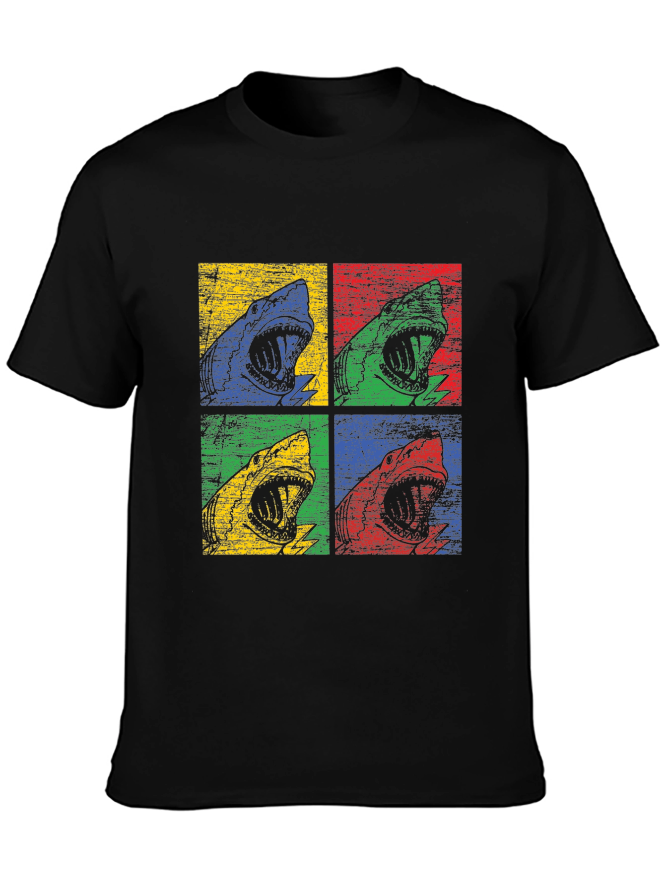 Black Shark Pop Art Graphic Print Black T-Shirt view 3