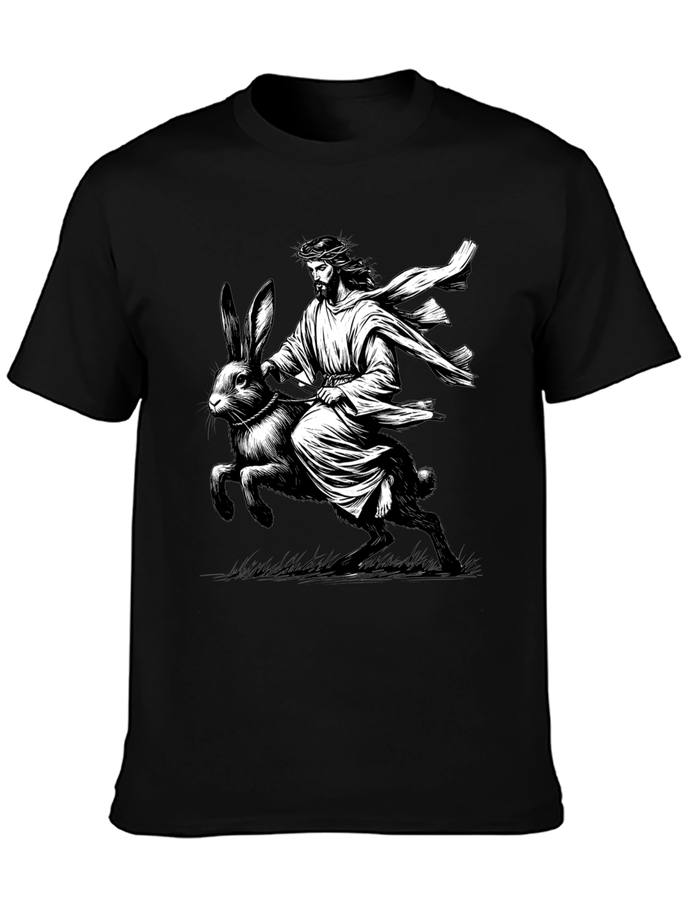 Black Jesus Riding Easter Bunny Graphic Tee view 3