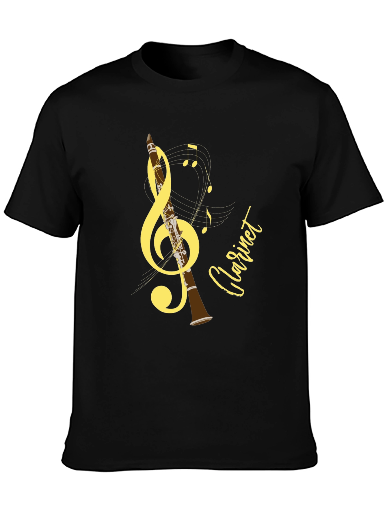 Black Musical Clarinet T-Shirt - Black view 3