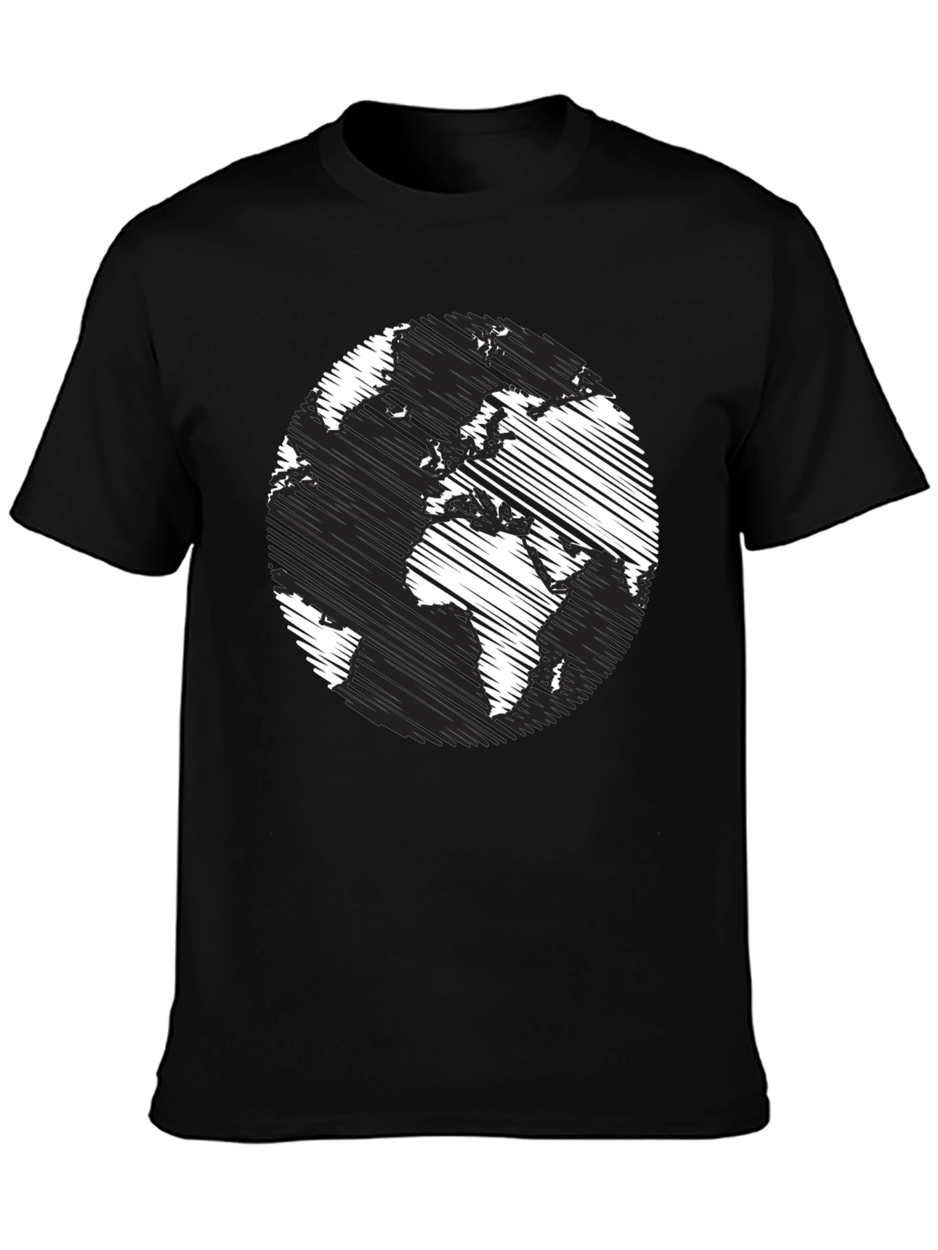 Black World Map Graphic T-Shirt - Black Crew Neck Tee view 3