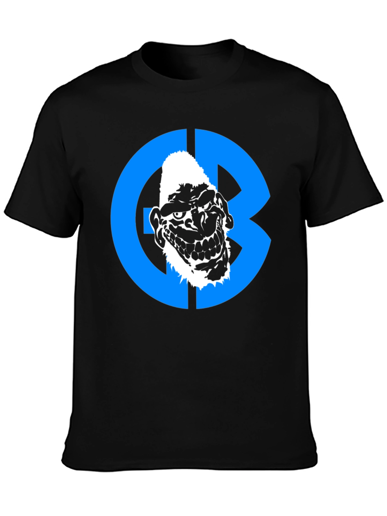 Black Graphic Tee: Grotesque Face in Blue Circle view 3