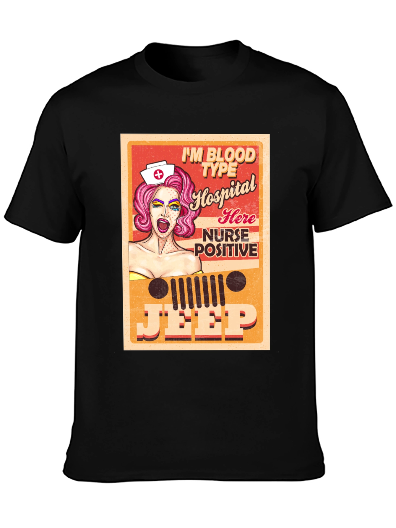 Black Nurse Jeep Graphic Tee - Blood Type Positive T-Shirt view 3