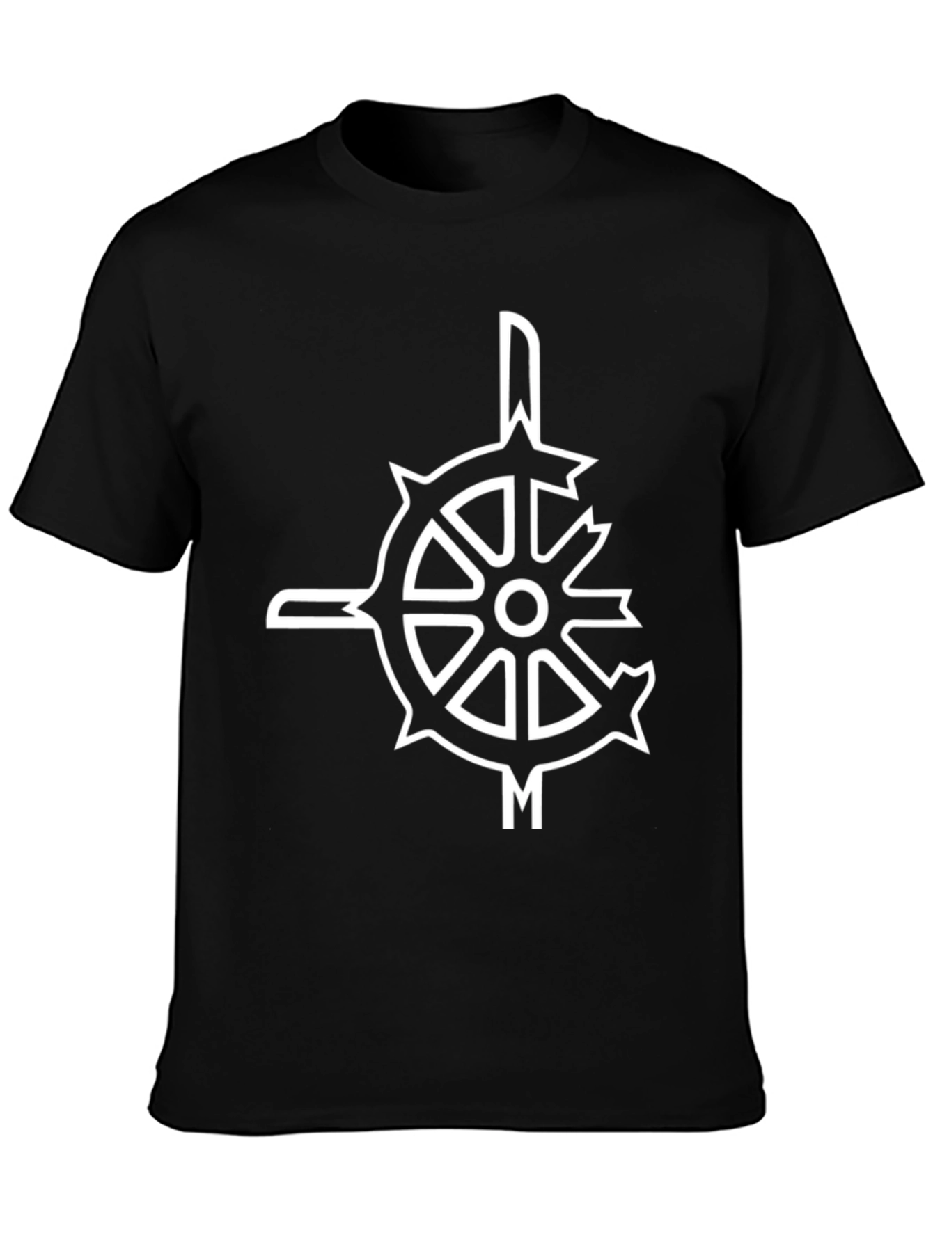 Black Men's Black T-Shirt with Abstract Wheel Design view 3