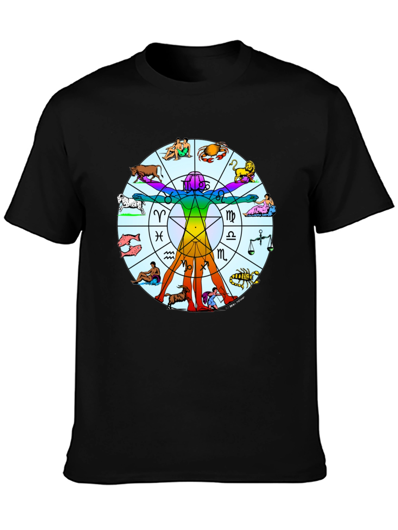 Black Zodiac Vitruvian Man Graphic T-Shirt - Black view 3
