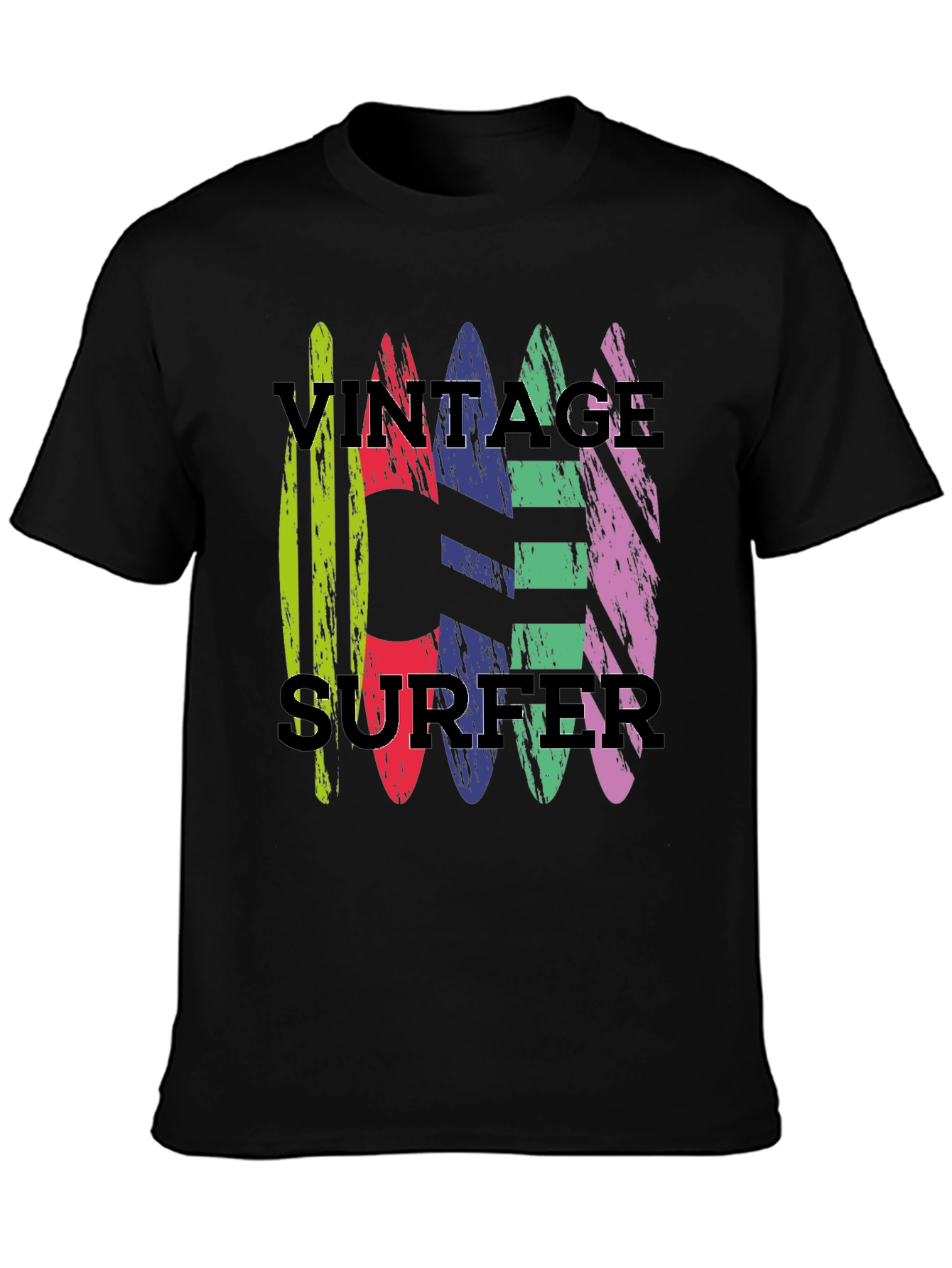 Black Vintage Surfer T-Shirt - Retro Surfboard Design view 3
