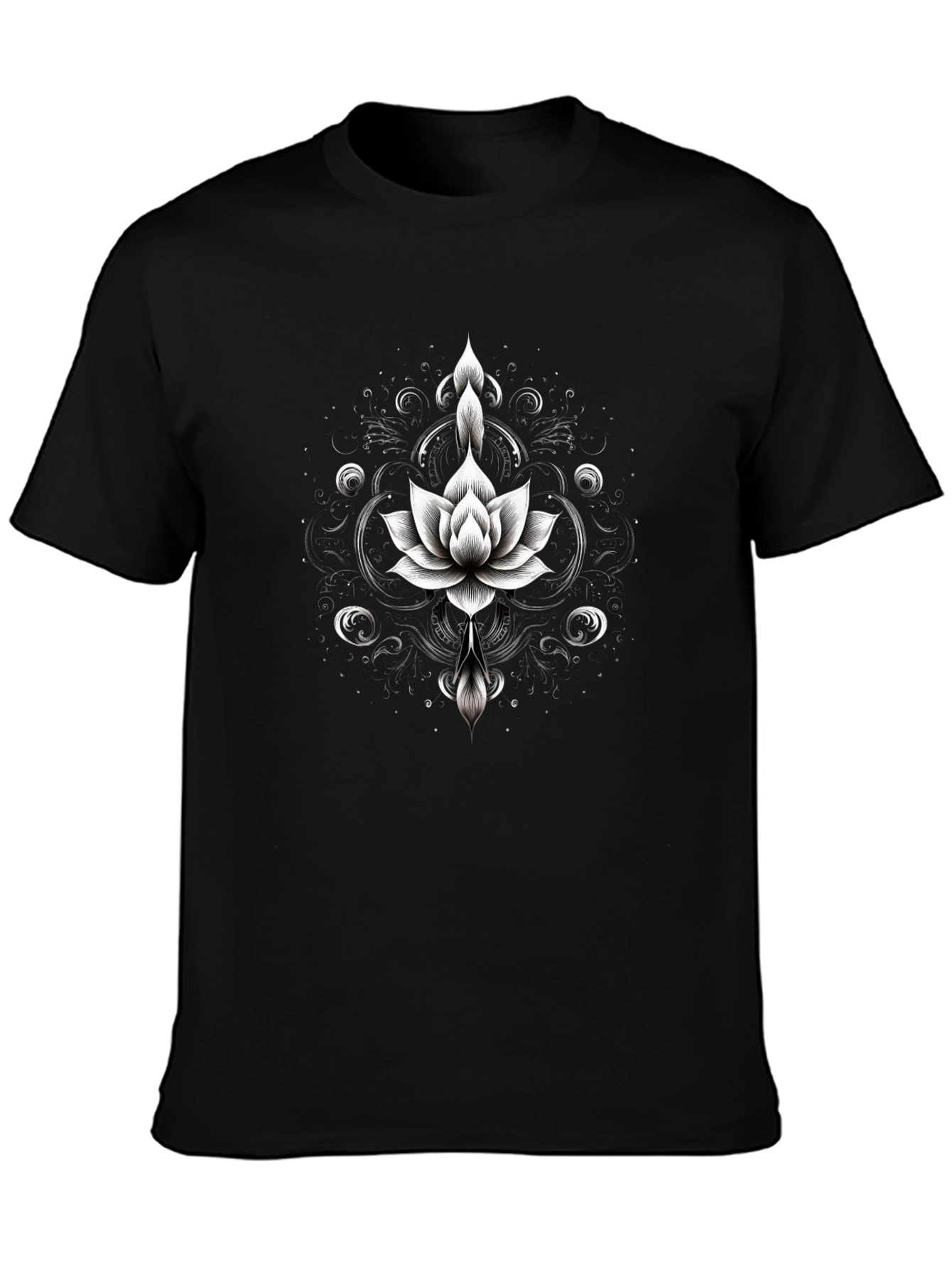 Black Lotus Flower Graphic Tee - Black Cotton Blend view 3