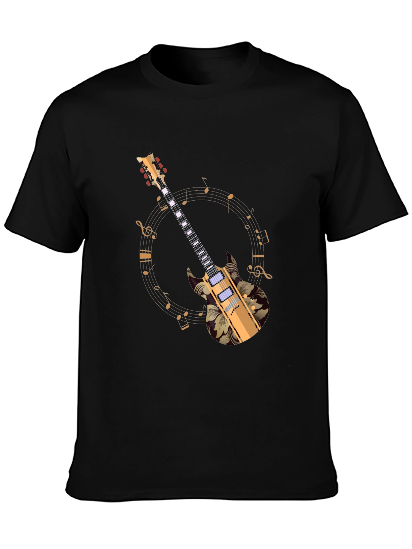Black Floral Guitar Graphic Black Tee view 3