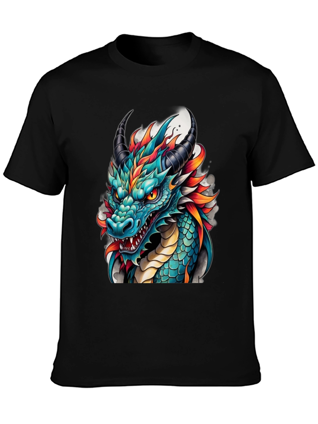 Black Dragon T-Shirt - Teal & Orange Graphic Tee view 3
