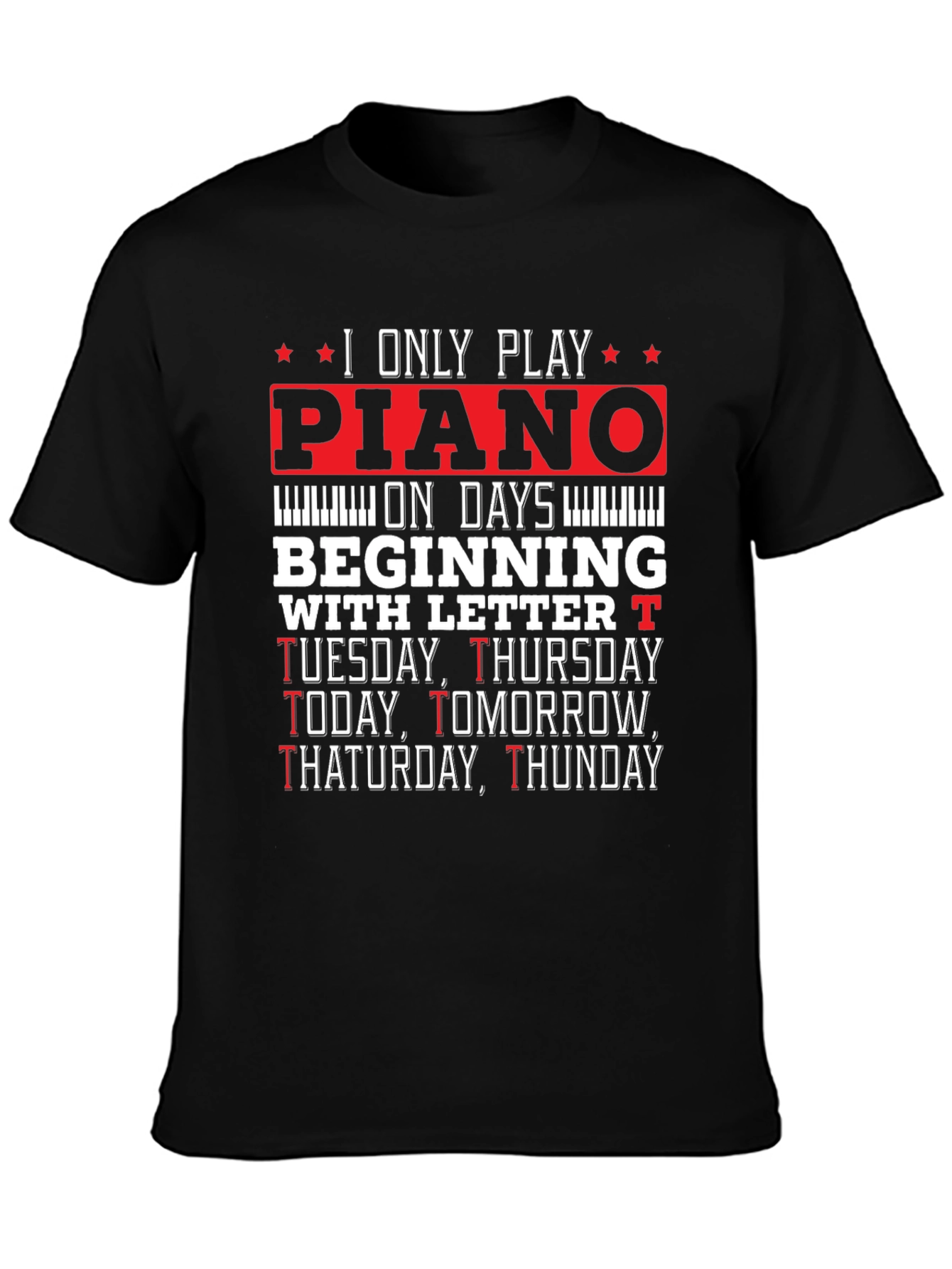 Black Piano Player T-Shirt - Funny Music Lover Tee view 3