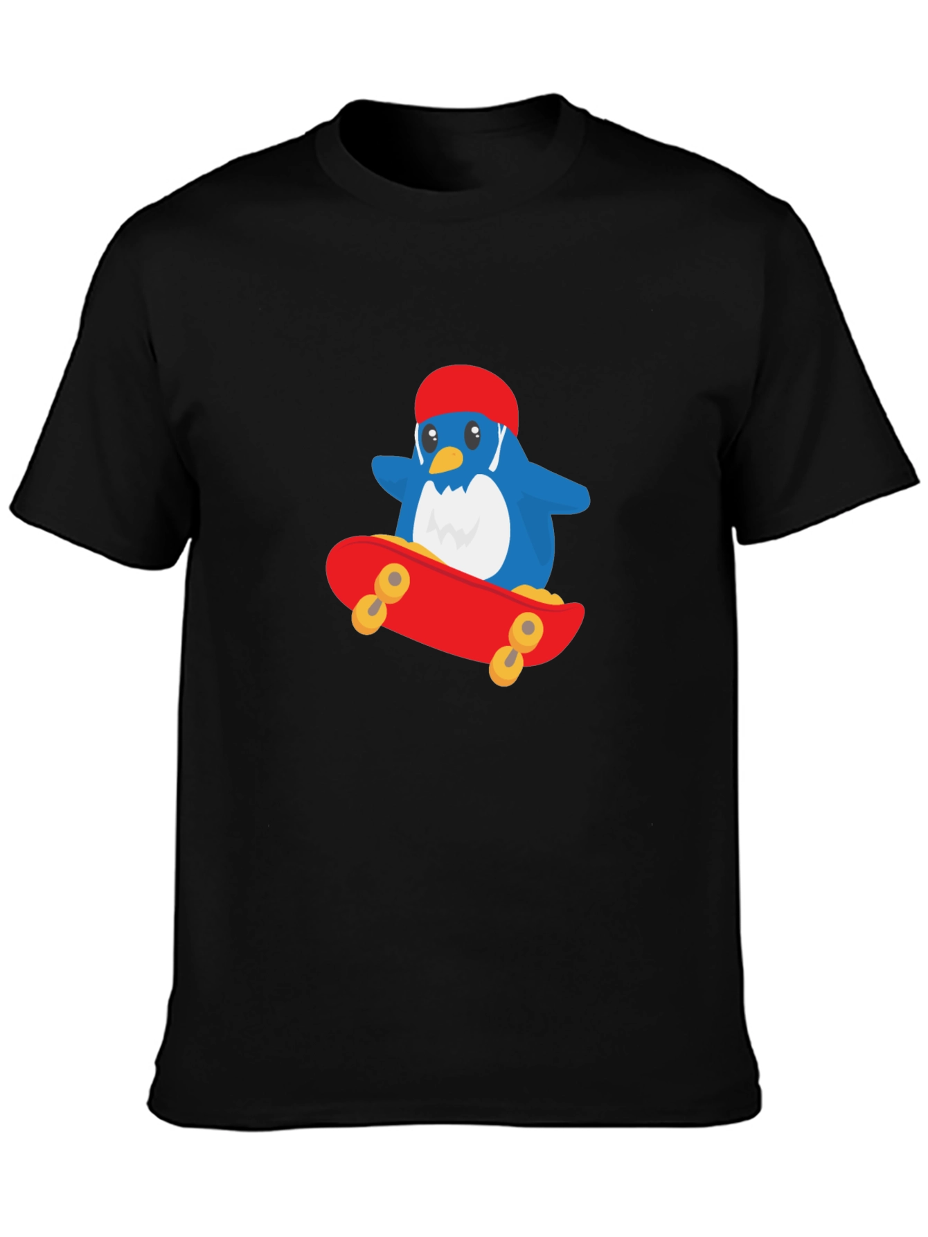 Black Cool Penguin Skateboard T-Shirt - Black view 3