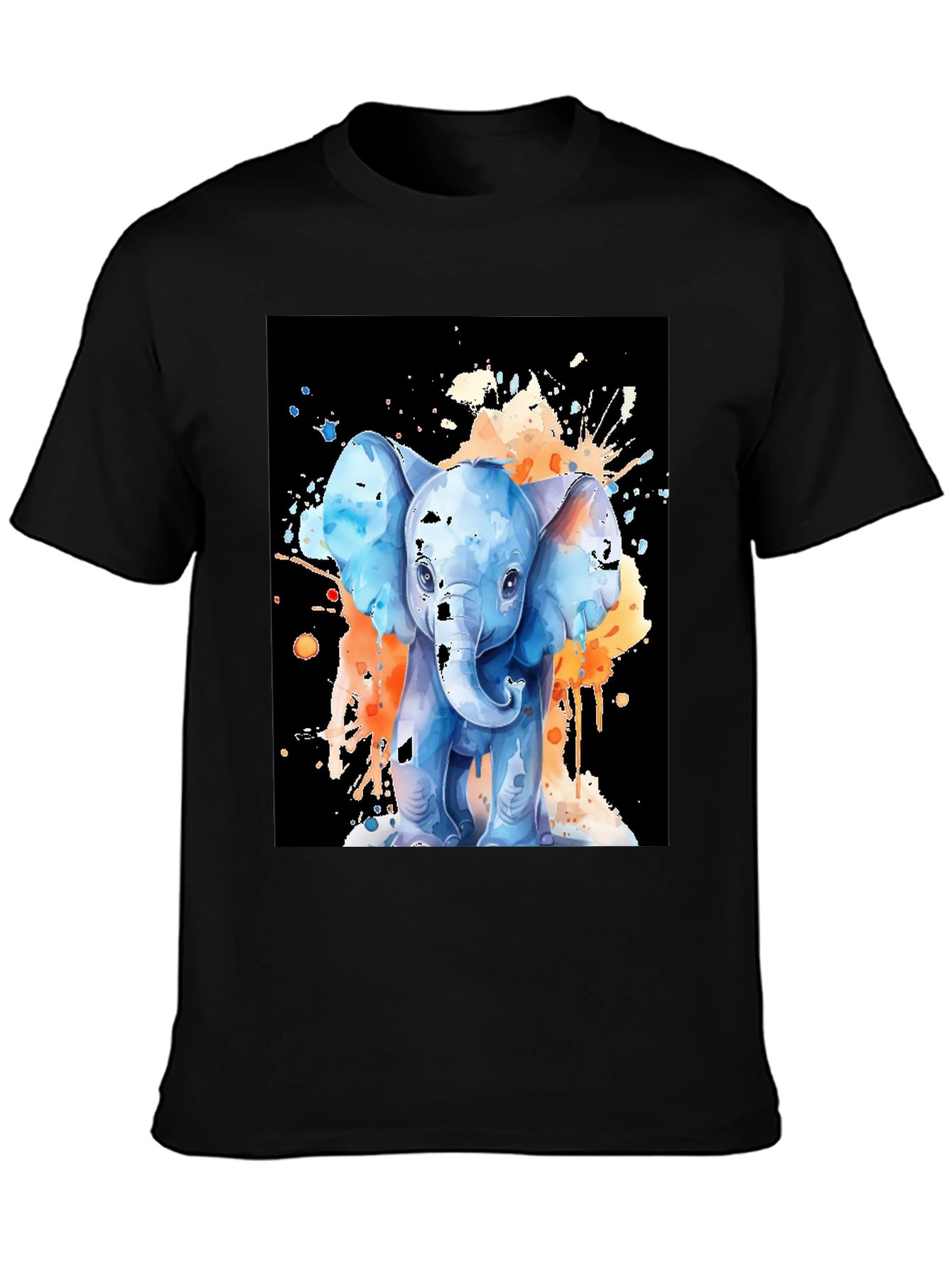 Black Watercolor Elephant Graphic Tee - Black view 3
