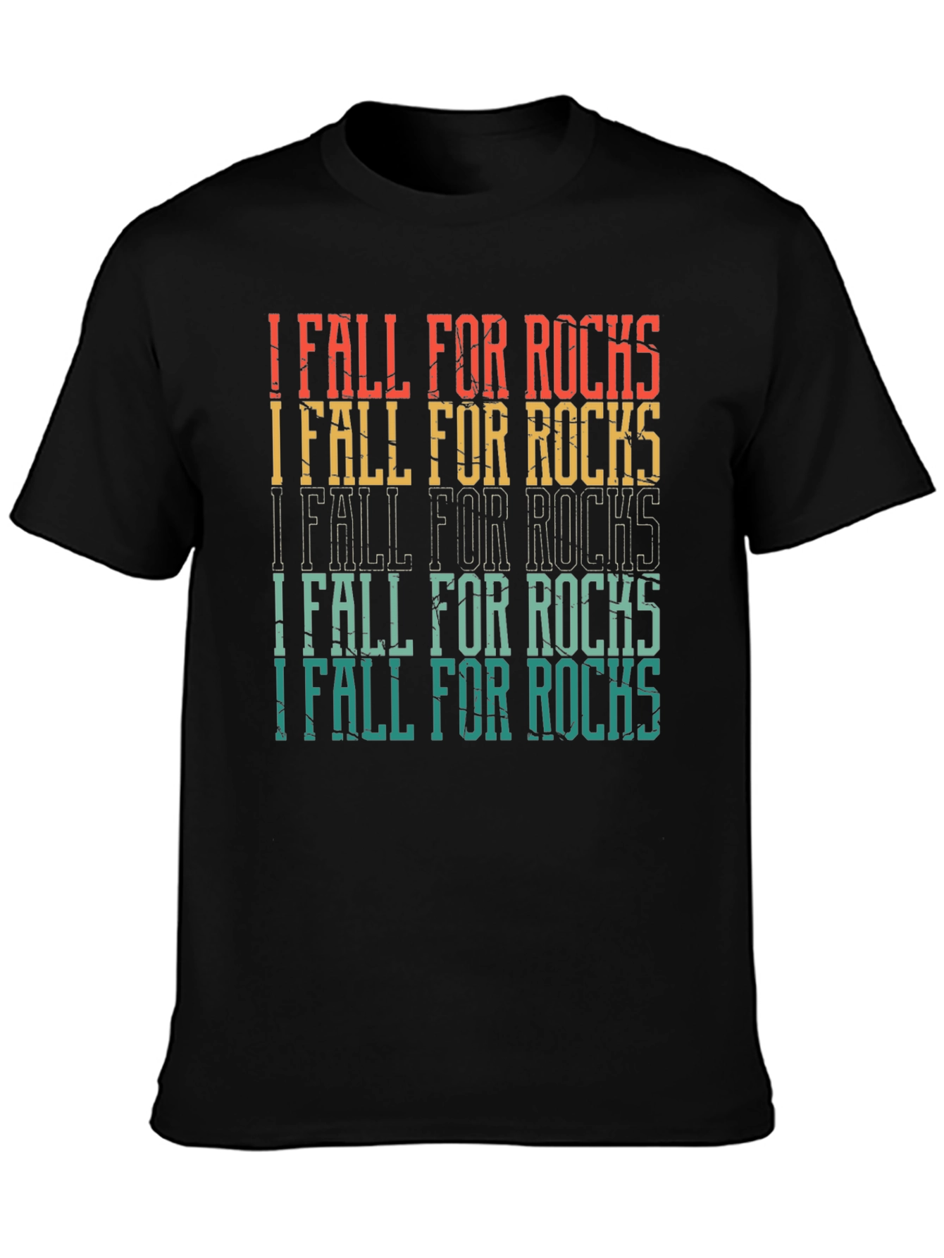Black I Fall For Rocks Retro Style Graphic Tee view 3