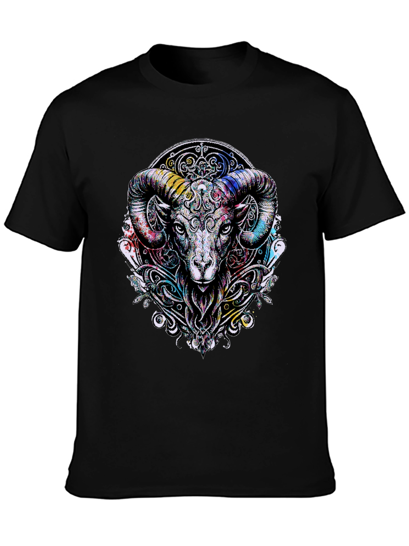 Black Aries Ram Graphic Black T-Shirt view 3