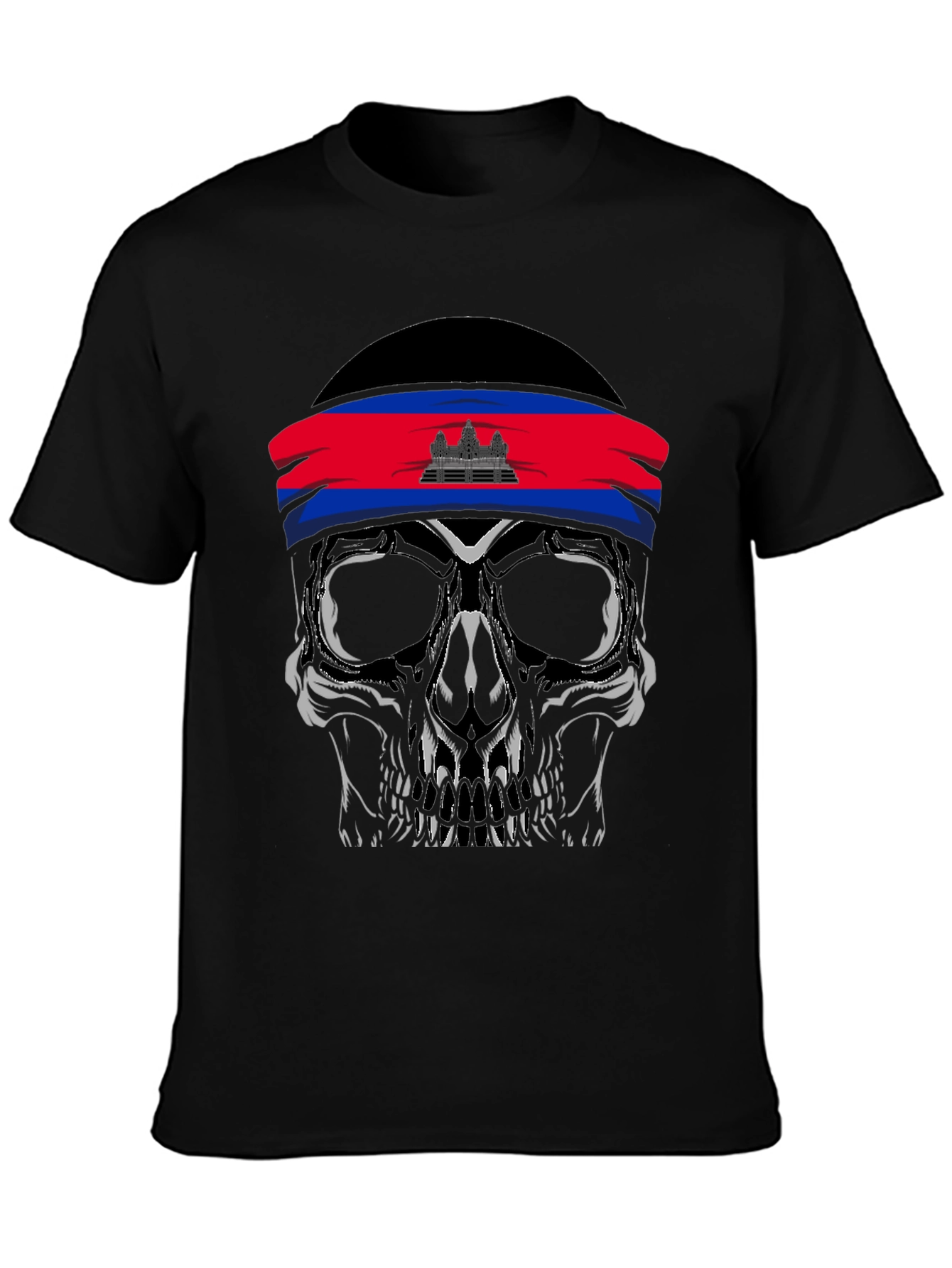 Skull T-Shirt Cambodia Flag Headband - 3