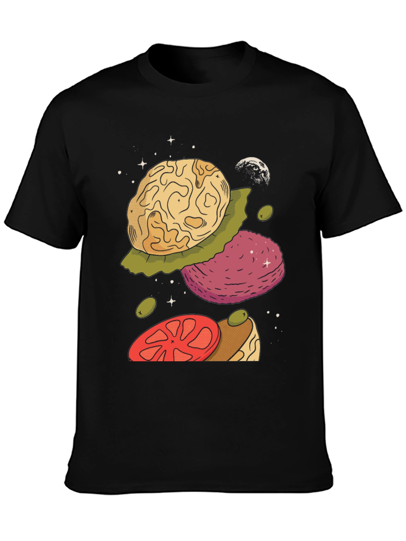 Black Cosmic Burger Graphic Tee - Unique Space Food Design view 3