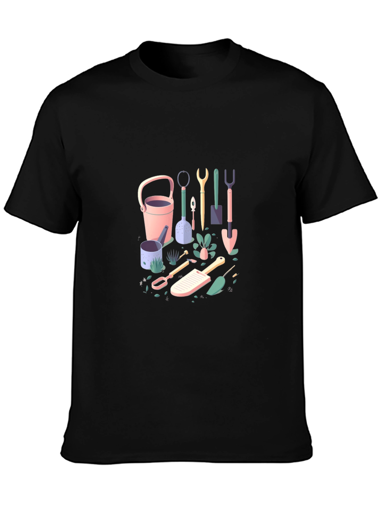 Black Gardening Tools T-Shirt - Black Cotton Tee view 3